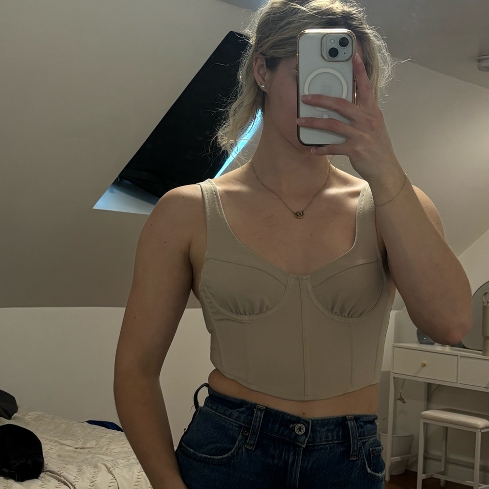 Tan Fitted Bustier Tank Top